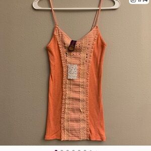 Free People Vintage Orange Lace Trim Cami Tank Top Size Small
